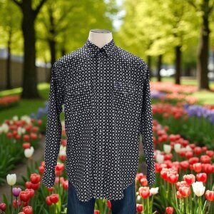 Cinch Black Geometric Pearl Snap Shirt Large Western Cowboy Rodeo Y2K Boho Grung